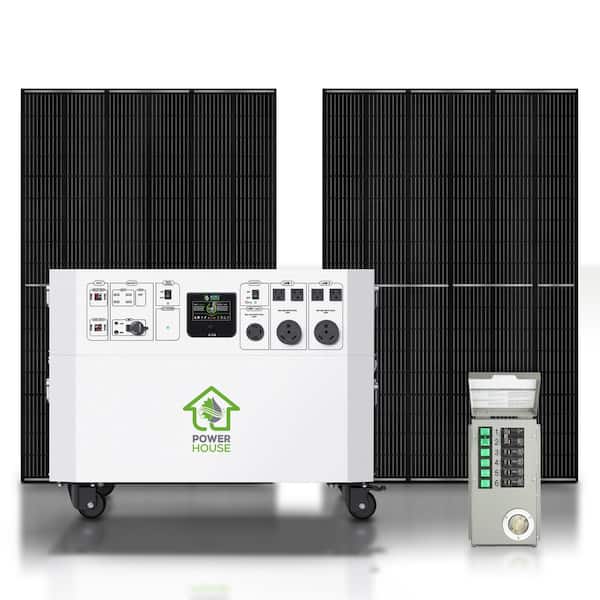 NATURE'S GENERATOR Powerhouse Gold PE 7,200-Watt Electric Switch Solar Generator with (2) 410-Watt Panels, Power Transfer Kit and Wheels