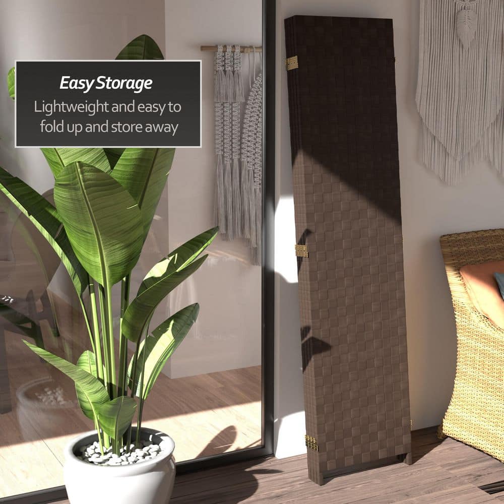 Dark Brown Vinyl Folding Floor Screen with Spruce Wood Frame