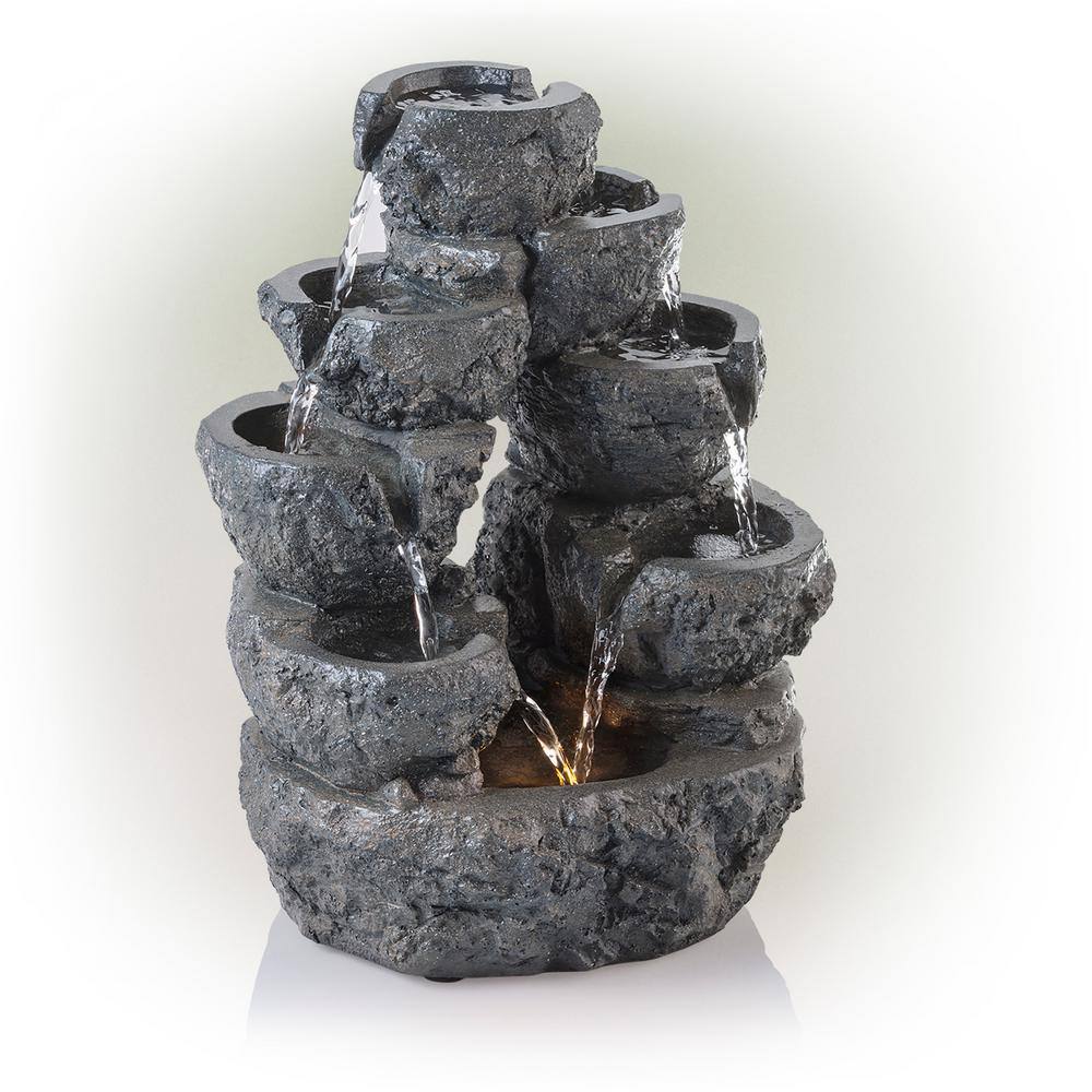 14" Gray Resin 5-Tier Cascading LED Waterfall Fountain