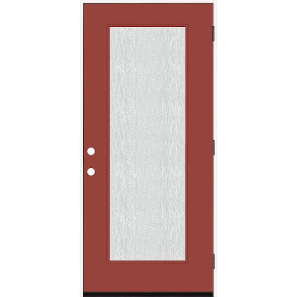 Steves & Sons Legacy 36 in. x 80 in. Full Lite Rain Glass LHOS Primed Morocco Red Finish Fiberglass Prehung Front Door