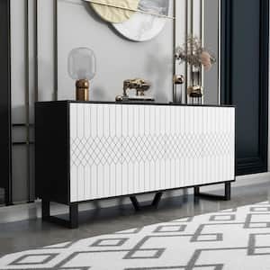 White Modern Wood Accent Storage Cabinet Credenza With Pop-up Doors and Adjustable Shelves, for Living Room Office