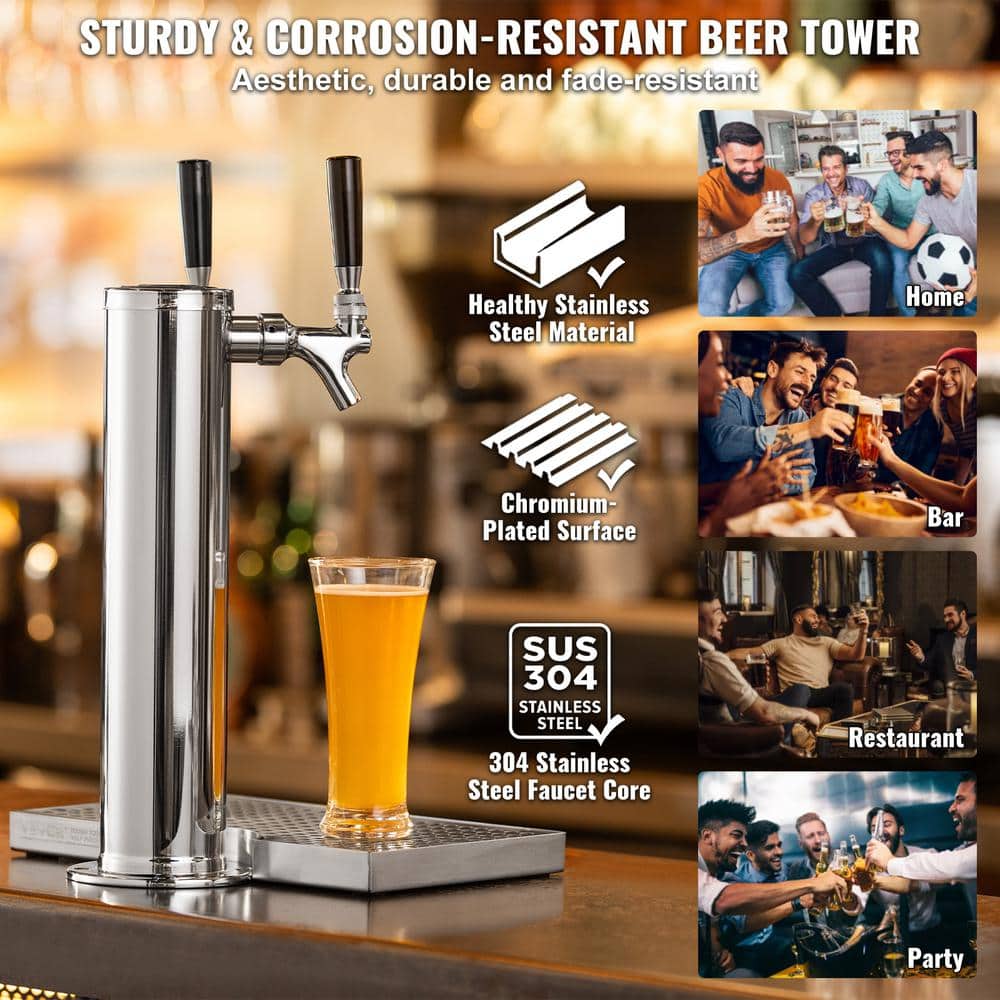 Dual Taps Stainless Steel Beer Dispenser with Chrome-Plated Brass Faucets