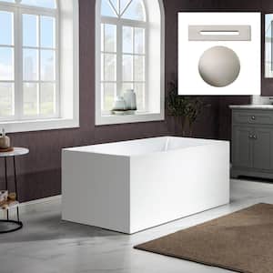 Sarah 59 in. Acrylic Freestanding FlatBottom Rectangle Bathtub with Brushed Nickel Overflow and Drain Included in White