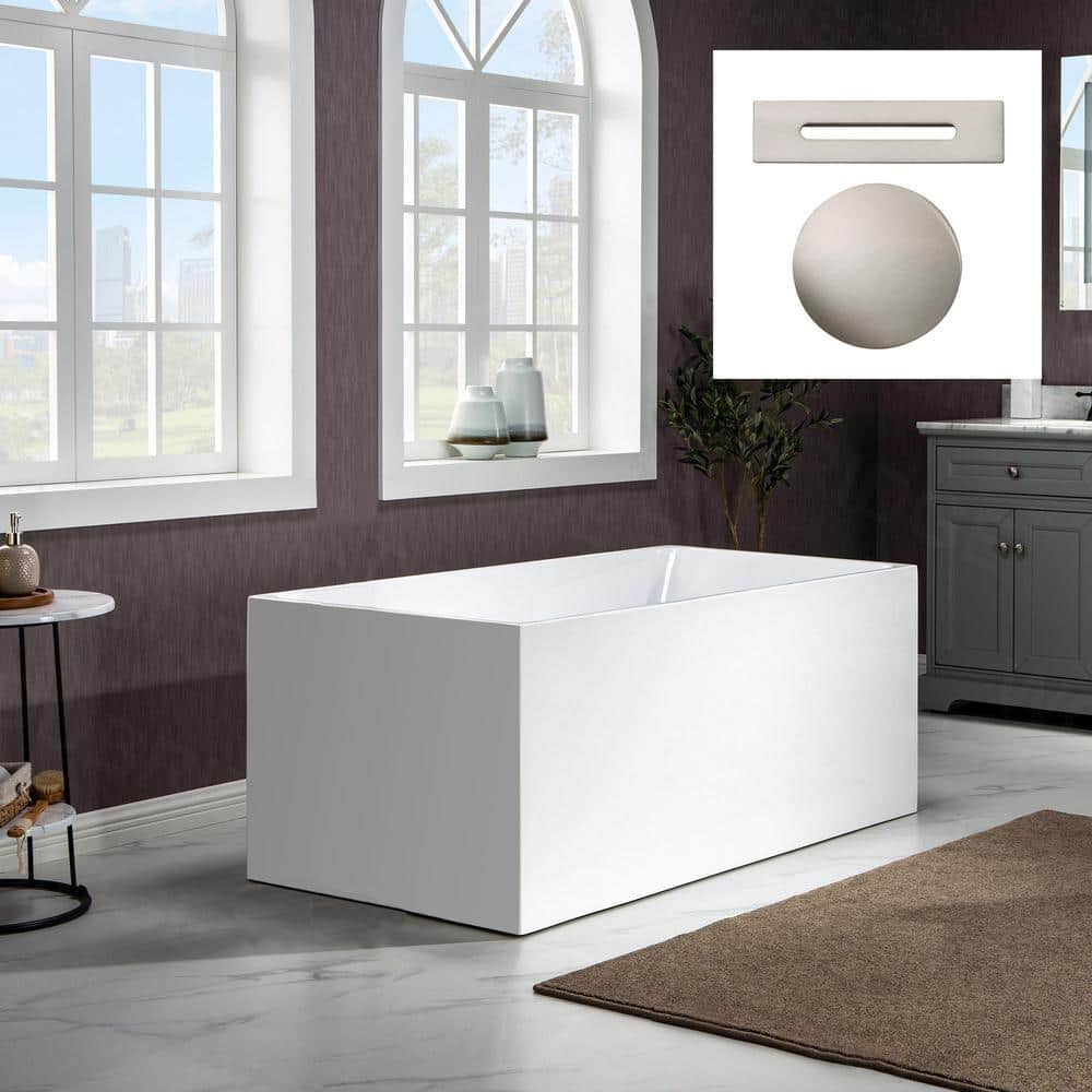 Euclid 67 in. Acrylic FlatBottom Rectange Bathtub with Brushed Nickel Overflow and Drain Included in White price history on PriceWatchPro