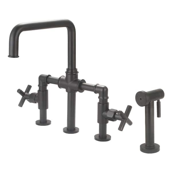 Barclay Highland Double Handle Bridge Kitchen Faucet with Side Spray in Matte Black