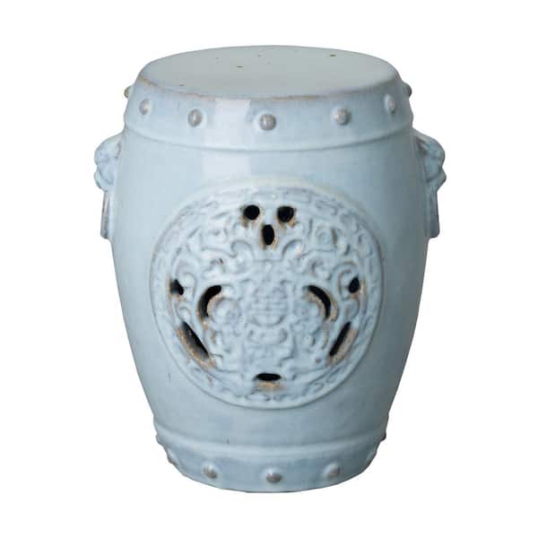 Emissary Dragon Medallion 17 in. H Distressed Misty Blue Ceramic Round Garden Stool
