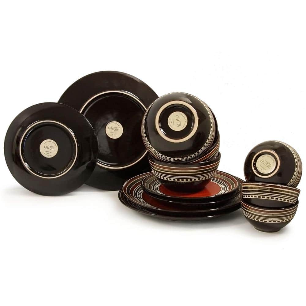 Red and Black Ceramic 16-Piece Dinnerware Set