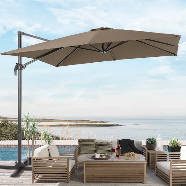 Sonkuki 9FT Premium Square Cantilever Patio Umbrella - Outdoor Comfort with 360° Rotation and Canopy Angle Adjustment, Taupe