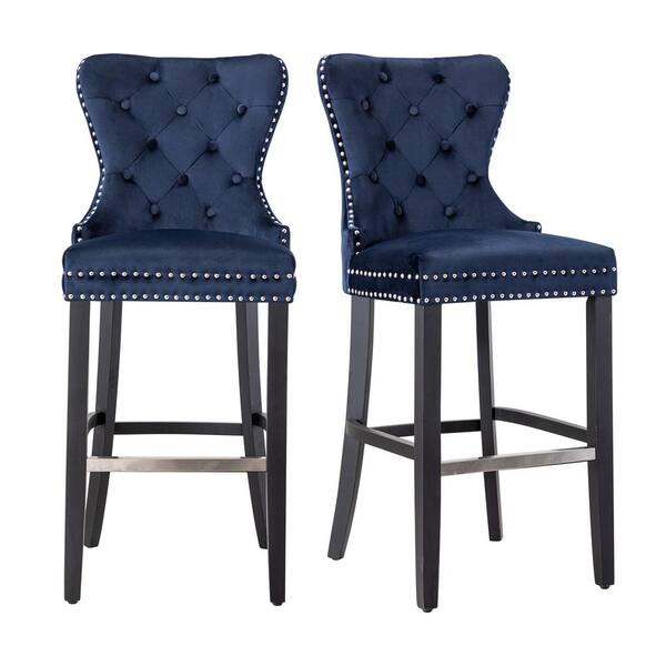 WESTIN OUTDOOR Harper 45.25 in. High Back Navy Blue Tufted Velvet Nail ...