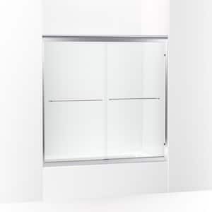 Fluence 59.625 in. W x 58 in. H Sliding Frameless Tub Door in Bright Polished Silver