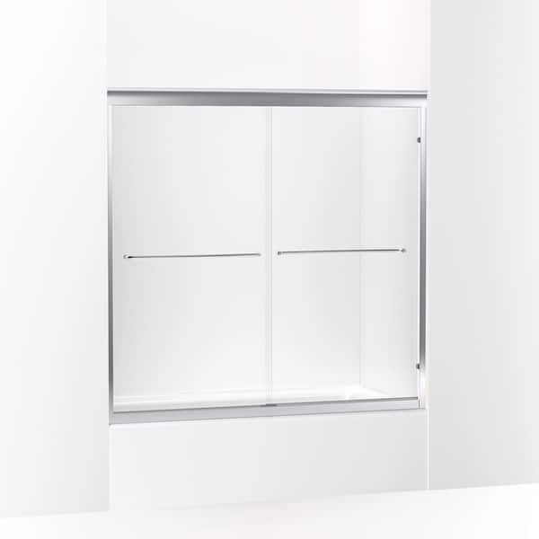 KOHLER Fluence 59.625 in. W x 58 in. H Sliding Frameless Tub Door in Bright Polished Silver with Crystal Clear Glass