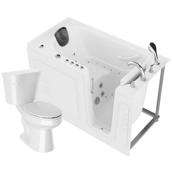 Universal 59 in. x 30 in. Right Drain Combination Jetted Bathtub in White with Elongated Toilet and Soft Close Lid