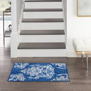 Whimsicle Navy Ivory 2 ft. x 3 ft. Floral Farmhouse Kitchen Area Rug