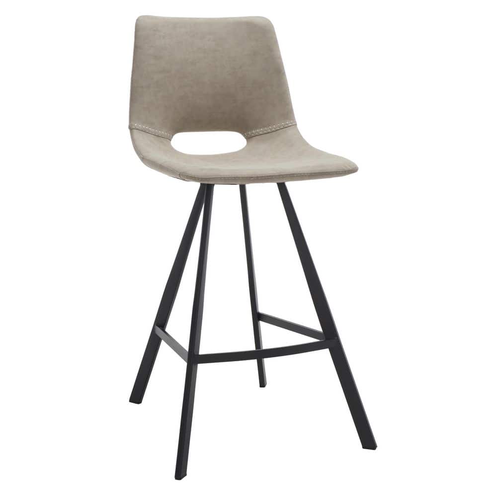 Raylee Grey Vegan Leather Saddle Counter Stool with Black Metal Legs