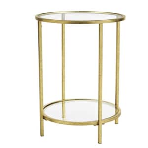 Bella Round Gold Metal and Glass Side Accent Table (18 in. W x 24 in. H)