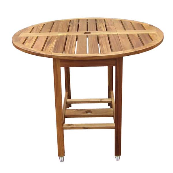 northbeam Acacia Folding Dining Table, Outdoor Dining Table Deck Table with Wheels and the Hole for Umbrella
