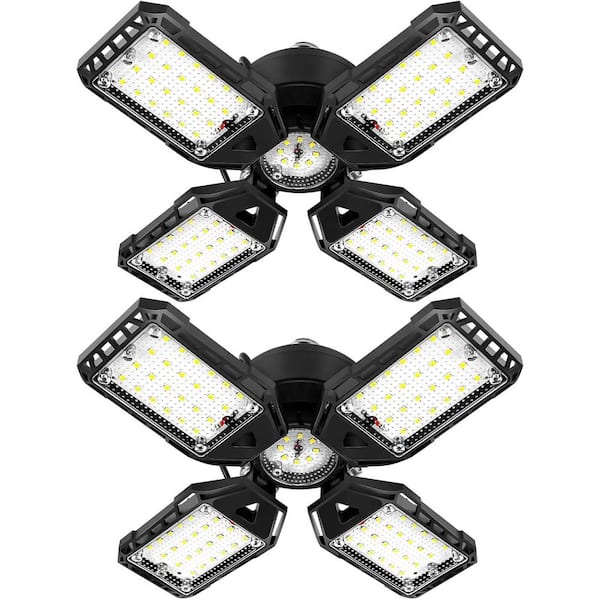120-Watt LED Garage Lights 12000 Lumen 6500K Shop Light with 4 Plus 1 Deformable Panels E26/E27 Base 2-Pack