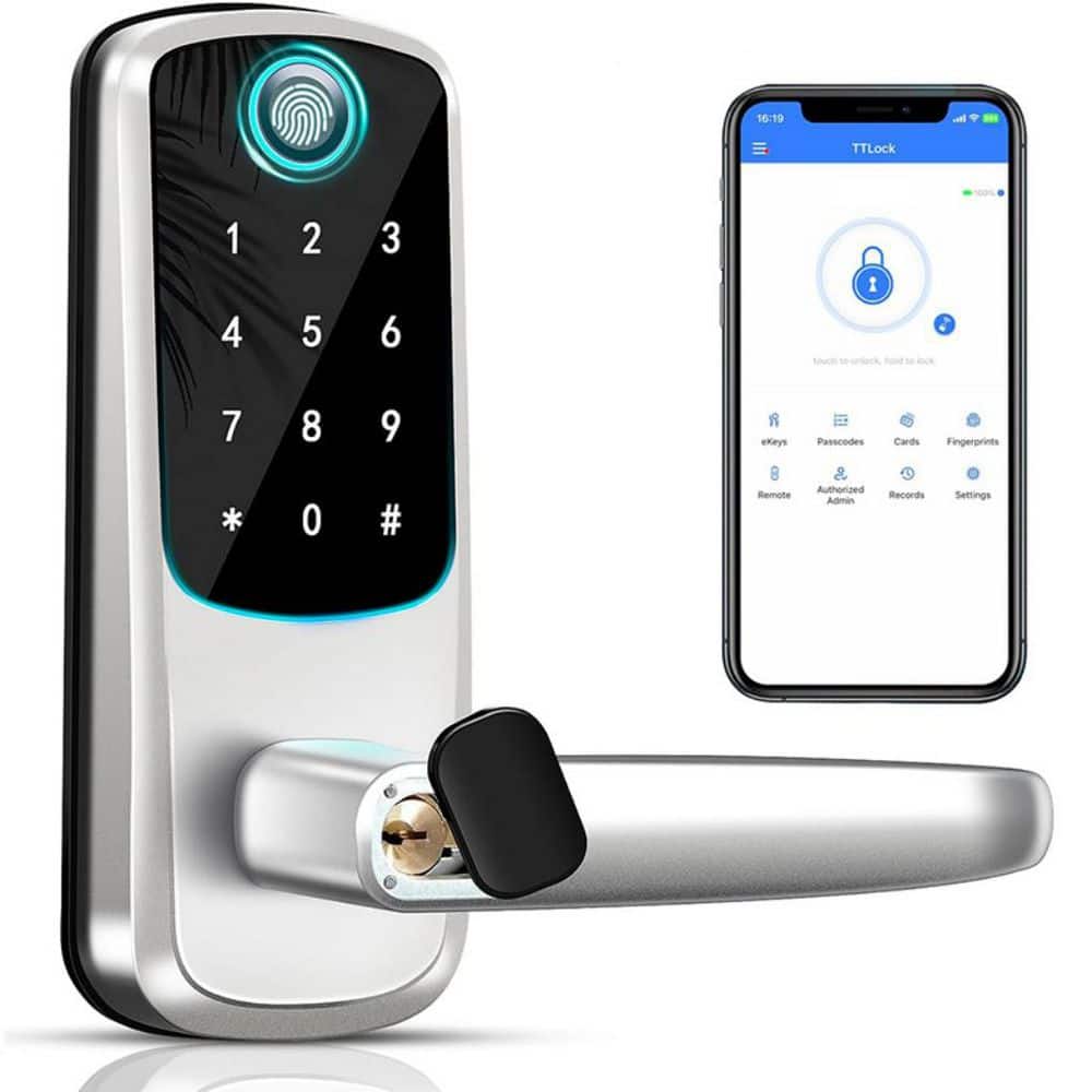 5-In-1 Corded Aluminum Smart Door Lock with Fingerprint Digital, App Control, No Deadbolt Included