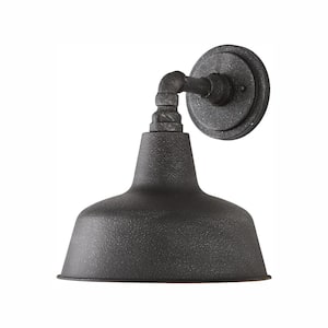 Hargreaves 11 in. One-Light Black Rustic Farmhouse Outdoor Wall Lantern Sconce with Seeded Glass
