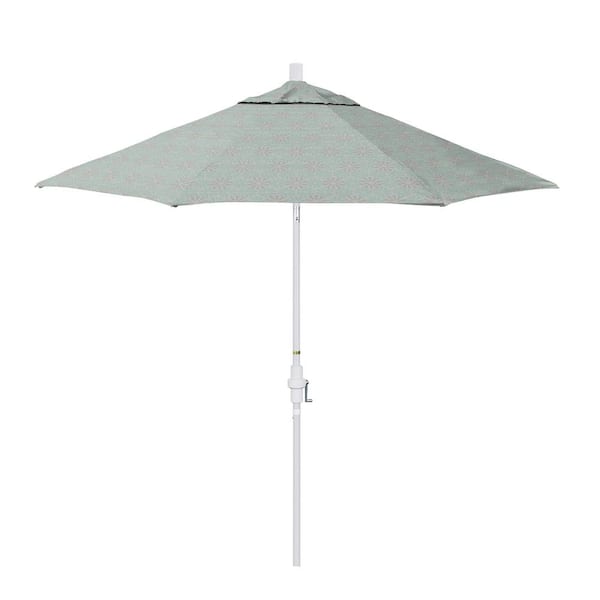 California Umbrella 9 ft. Matted White Aluminum Market Patio Umbrella with Crank Lift and Collar Tilt in Spiro Capri Pacifica Premium
