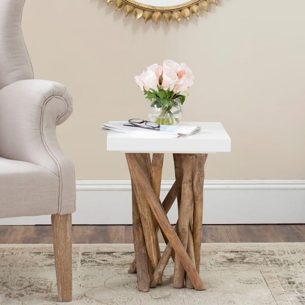 SAFAVIEH - Hartwick White and Natural Side Table