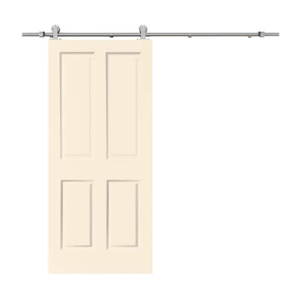 CALHOME 30 in. x 80 in. Beige Stained Composite MDF 4-Panel Interior Sliding Barn Door with Hardware Kit