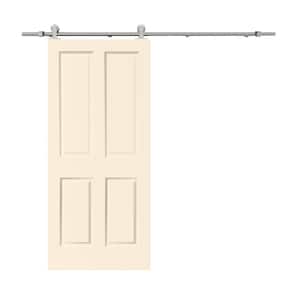 36 in. x 80 in. Beige Stained Composite MDF 4 Panel Interior Sliding Barn Door with Hardware Kit