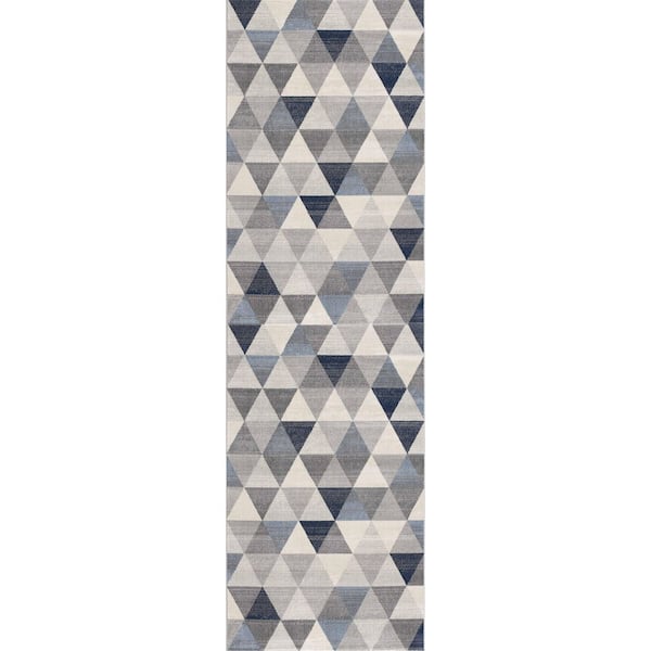 Havana Blue Beige, 2 ft. x 19 ft. Geometric Indoor Coastal Runner Rug