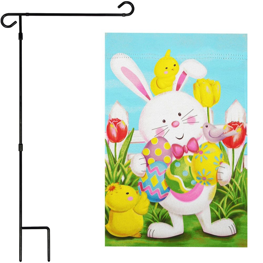 1 ft. x 1.5 ft. Polyester White Bunny with Easter Eggs 2-Sided Garden Flag with 36 in. Black Iron Garden Stand price history on PriceWatchPro