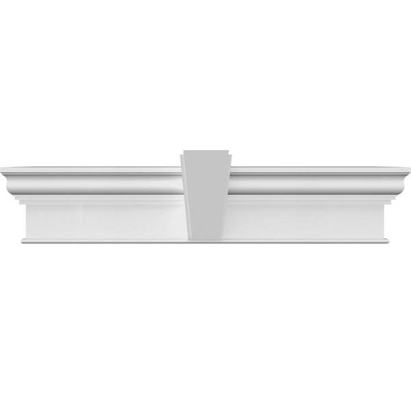 Ekena Millwork 1-1/4 in. x 40 in. x 12 in. Polyurethane Crosshead Moulding with Deco Keystone