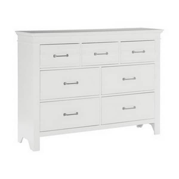 White and Nickel 7-Drawer 55 in. Wide Dresser Without Mirror