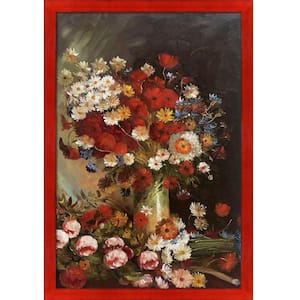 Vase with Poppies Cornflower by Vincent Van Gogh Stiletto Red Framed Abstract Oil Painting Art Print 39.5 in. x 27.5 in.
