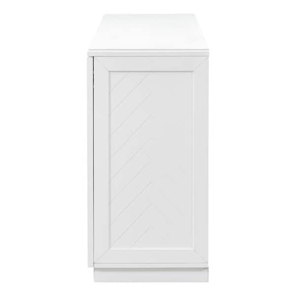 Unbranded 60 in. W x 16 in. D x 32 in. H White Linen Cabinet Sideboard with 4 Doors and Adjustable Shelves for Kitchen Dining Room