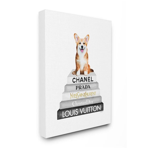 Stupell Industries Smiling Corgi Puppy Fashion Icon Bookstack by