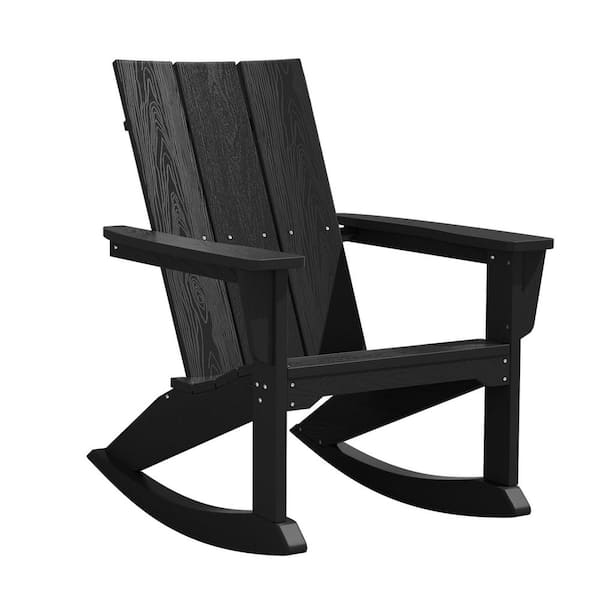 Modern Plastic Adirondack Chair HDPE Outdoor Rocking Chair in Black