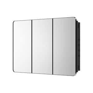 48 in. W x 32 in. H Rectangular Black Aluminum Alloy Framed Recessed/Surface Mount Large Medicine Cabinet with Mirror