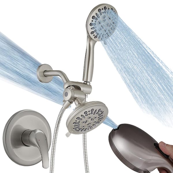 BWE Single Handle 1-Spray Round Shower Faucet Combo Set 1.8 GPM with Dual Function Pressure Balance Valve in. Brushed Nickel
