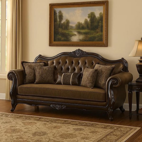 Sena 90 in. Round Arm Fabric Rectangle Sofa in. Cherry, Brown and Brown