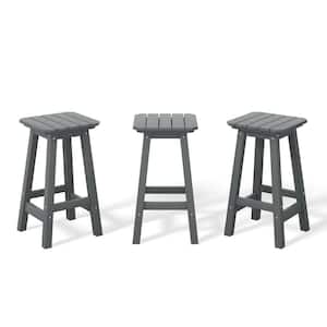 Laguna 24 in. (Set of 3) HDPE Plastic All Weather Square Seat Backless Counter Height Outdoor Bar Stoolin Gray