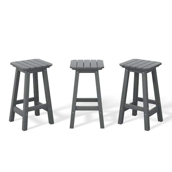 WESTIN OUTDOOR Laguna 24 in. (Set of 3) HDPE Plastic All Weather Square Seat Backless Counter Height Outdoor Bar Stoolin Gray