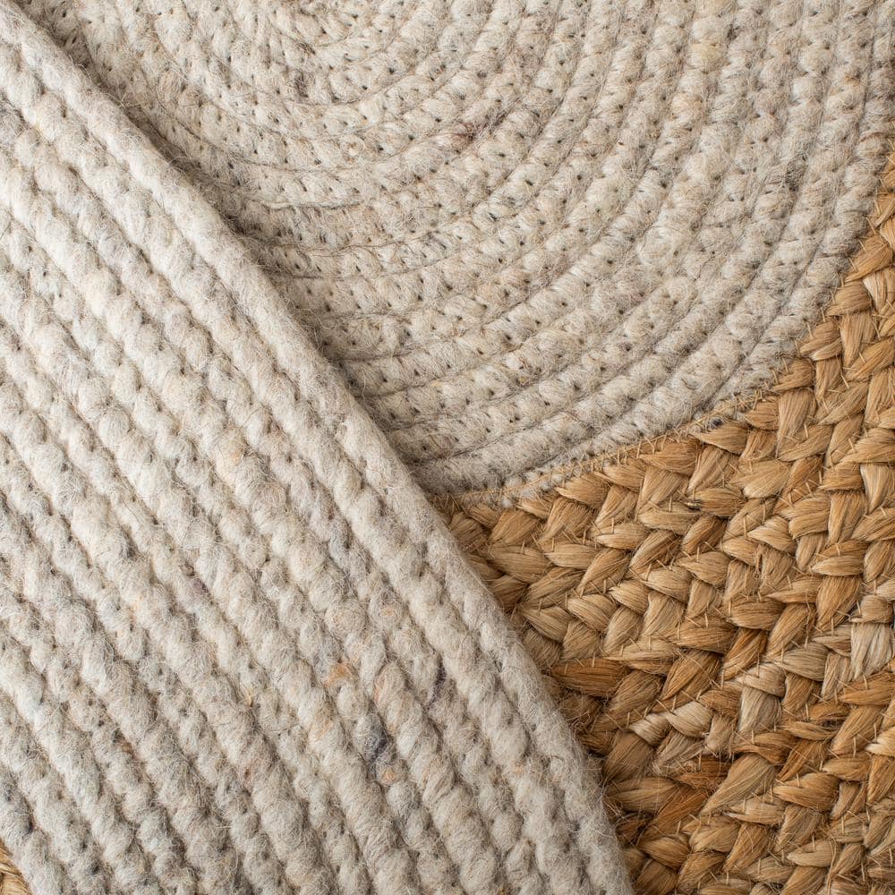 Handmade Beige and Natural Round Wool Cotton Rug, 5' x 5'