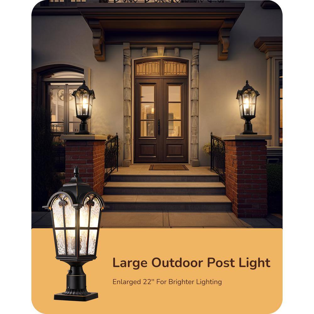 22'' Black Aluminum Dusk to Dawn Outdoor Pier Mount Light