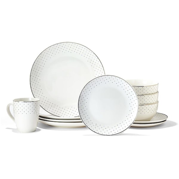 ELLE 16-Piece Casual White Porcelain Dinnerware Set (Service for 4)