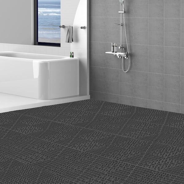 Interlocking Drainage Floor Tiles 12 Pack 12 in. x 12 in. x 0.6 in. T Drainage Mats PVC Modular Interlocking 12 sq. ft.