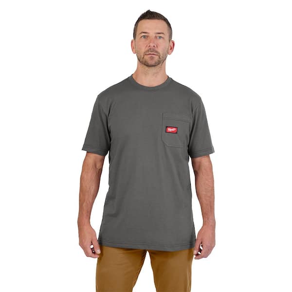 Milwaukee Men's Large Gray GRIDIRON Cotton/Polyester Short-Sleeve