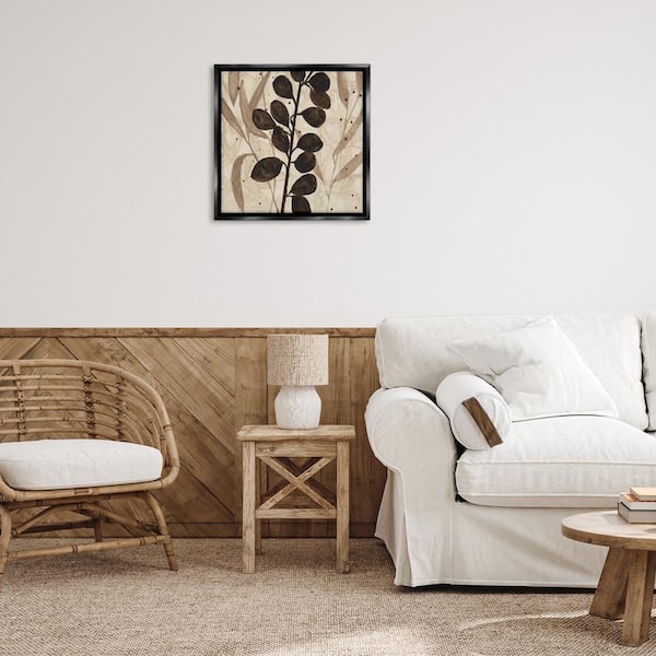 Beige and Brown Natural Leaves by Krinlox Black Floater Frame Nature Graphic Art Print 25 in. x 25 in.
