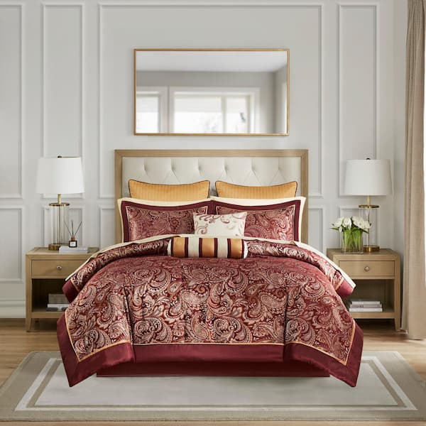 Madison Park Whitman 12-Piece Red Polyester Queen Complete Bed in a Bag