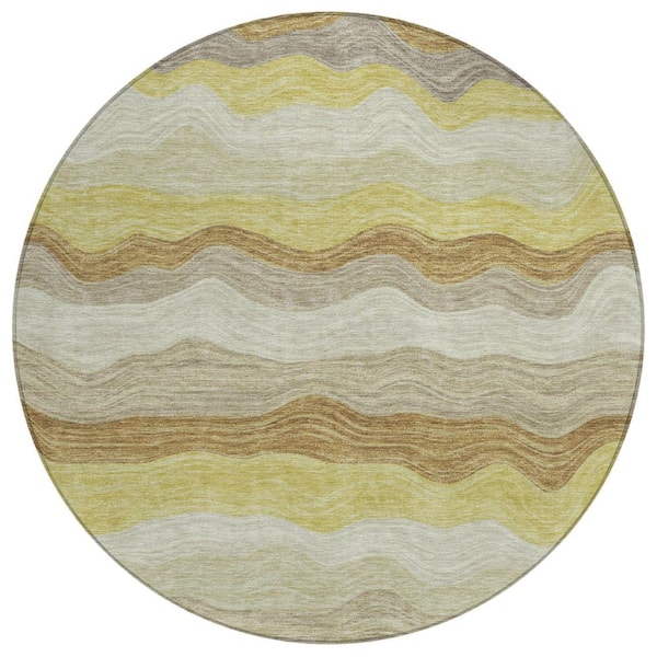 Chantille Machine Washable Indoor/Outdoor Abstract ACN2397 Wheat 8 ft. x 8 ft. Round Rug