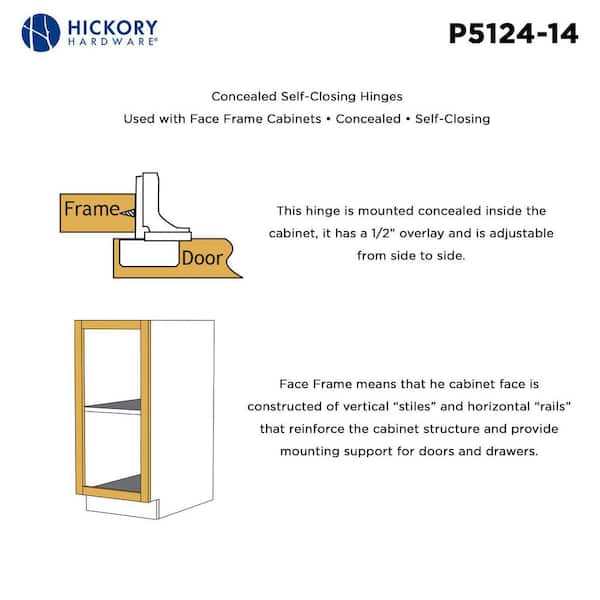 Euroframe 1/2 in. Polished Nickel Overlay Face Frame Self-Close Concealed Hinge Euroframe 1/2 in. Polished Nickel Overlay Face Frame Self-Close Concealed Hinge