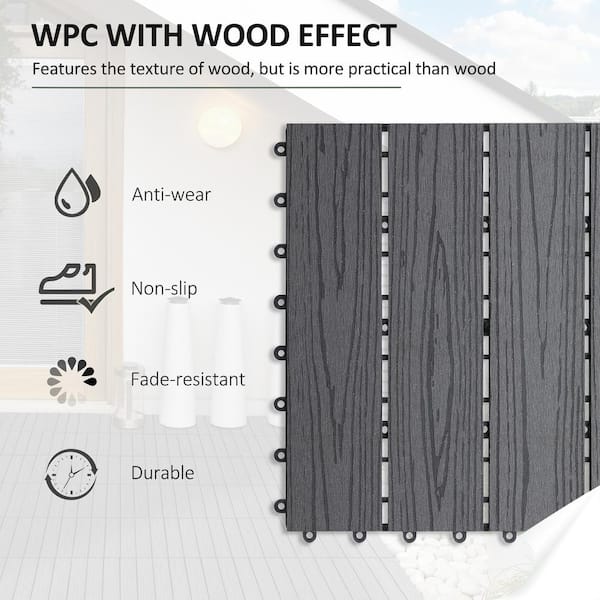 cadeninc 12 in. x 12 in. Gray Square Outdoor Interlocking Deck Tiles All Weather (Set of 11 Tiles)